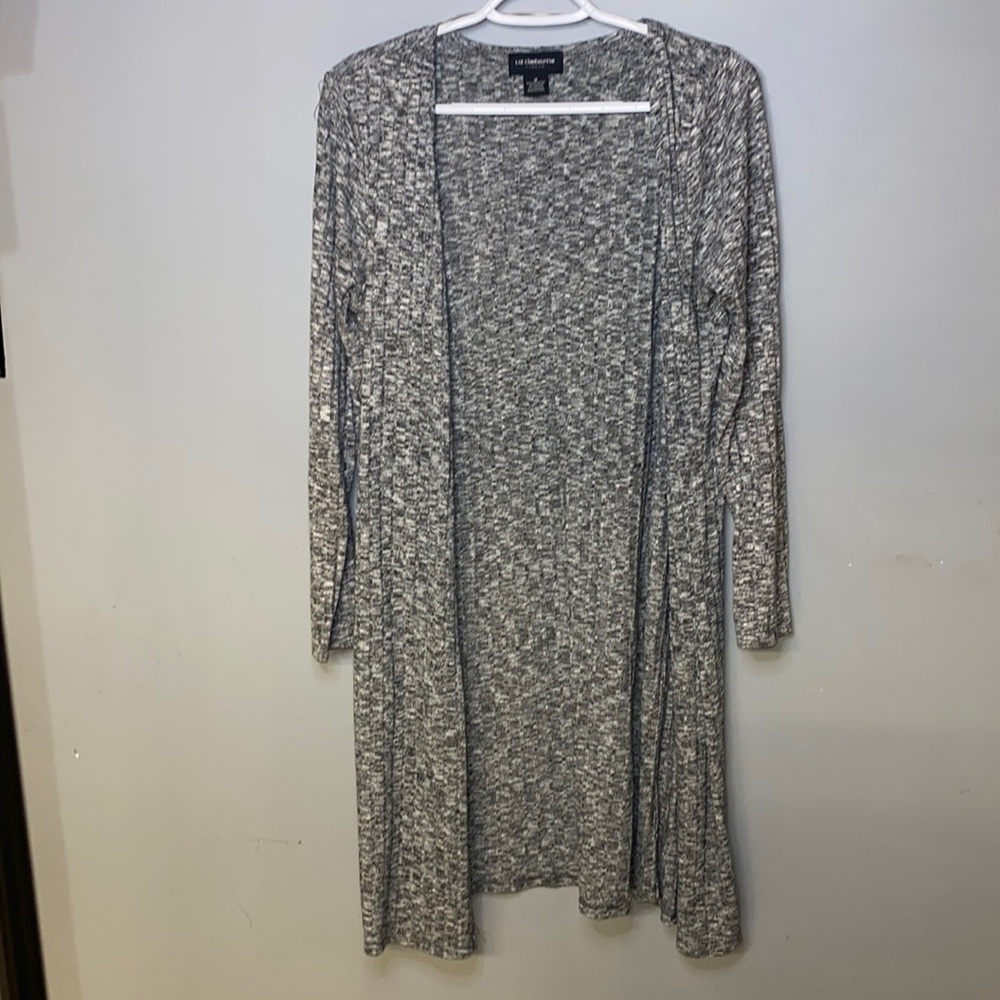 Liz Claiborne long grey open cardigan